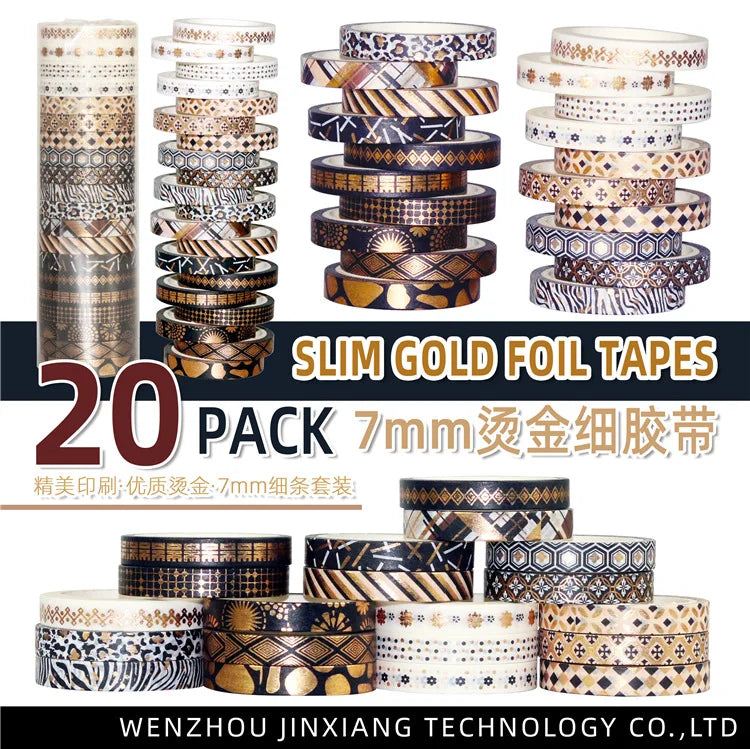 Black Gold Thin Strip Bronzing and Washi Tape Creative Hand Account DIY Border Material Tape 7mm20 Rolls
