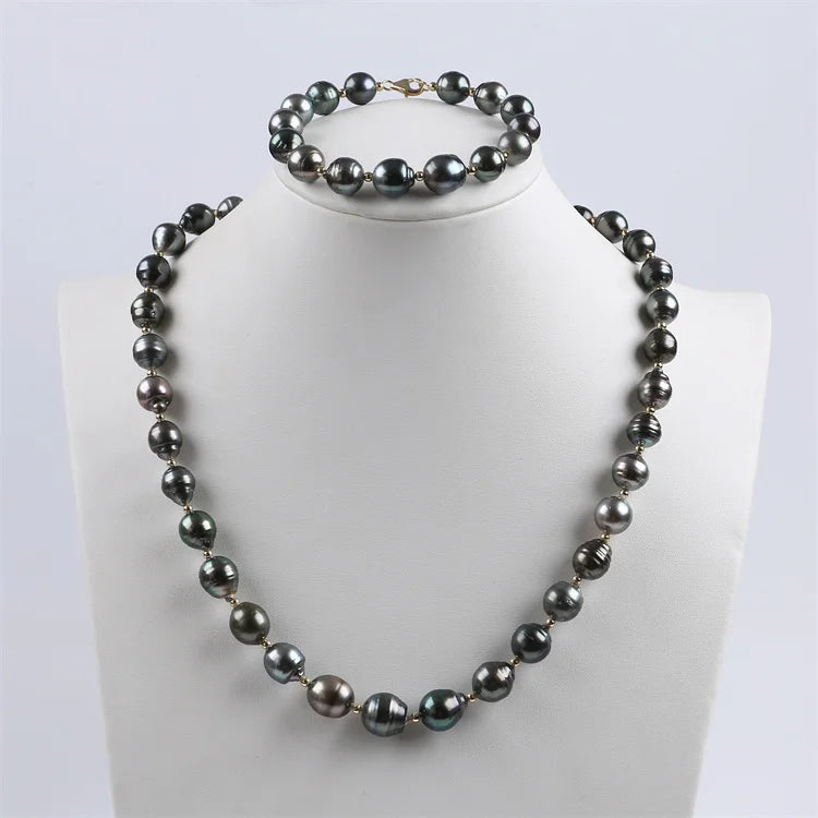 10-12mm Black Freshwater AAA Grade Baroque Pearl Handmade Beaded Necklaces NGTC Certified Classic Style Daking for Women