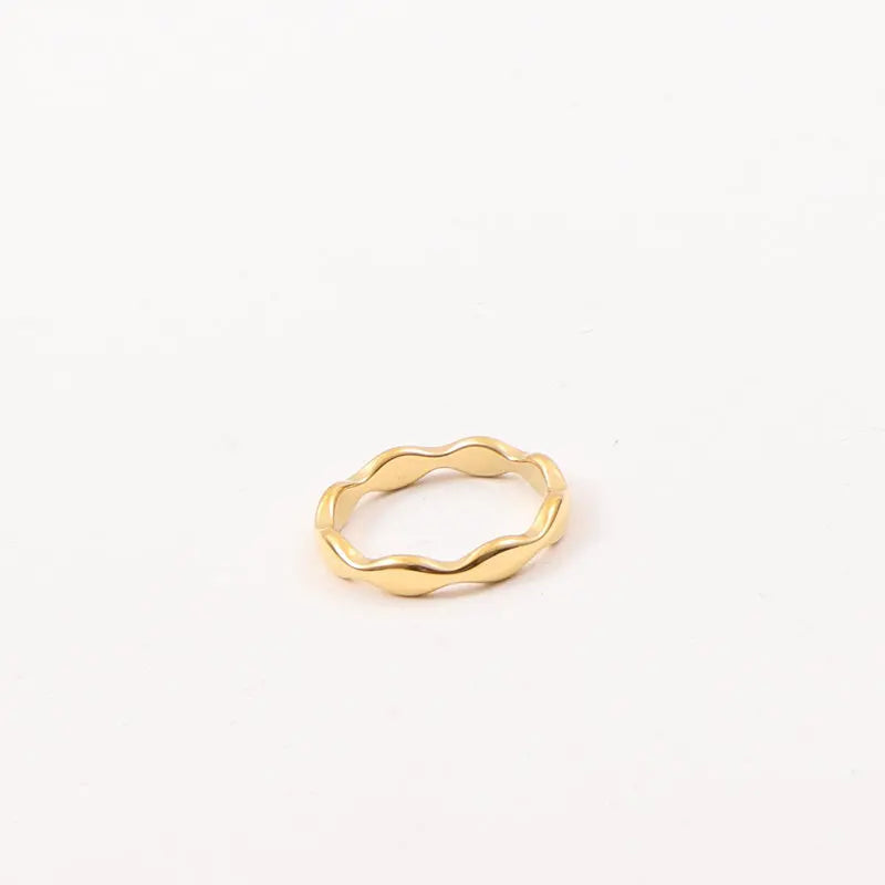 Joolim Jewelry Wholesale 18K Gold Plated Irregular Waved Cambered Stainless Steel Ring for Women Jewelry
