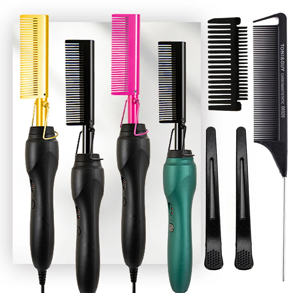 Wholesale Wet Dry Use 2 in 1 Hair Curling Iron Hotcomb Fast Heating Copper Hot Comb Electric Hair Straightener Comb for Women