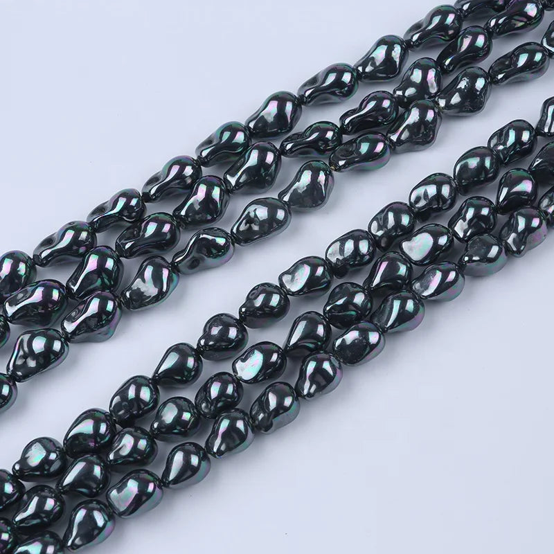 Wholesale 13-14mm/15-16mm Black Color Baroque Shape Shell Pearls Loose Beads for Jewelry Making