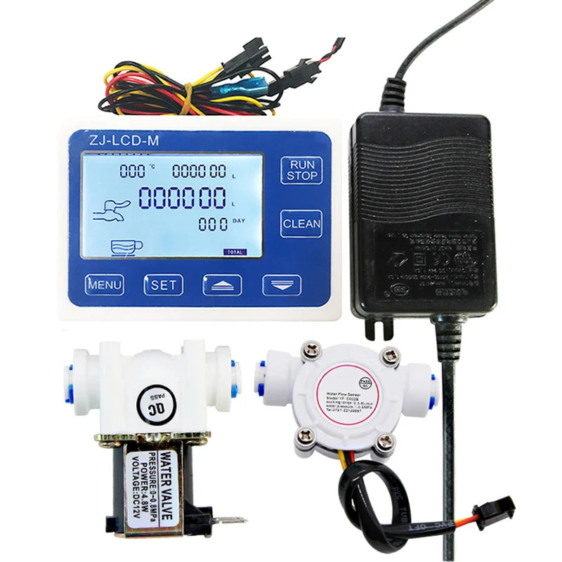 Digital LED Display Flow Quantitative Controller Instrument 1/4'' PE Quick Connect Water Flow Sensor 1/4" PE Solenoid Valve