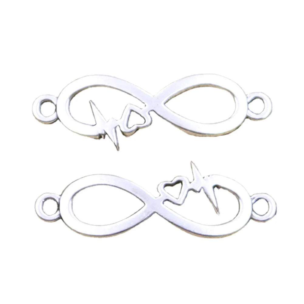 Antique Silver Alloy Charms Pendant with ECG Heartbeat Connector Intifinty Link for Jewelry Making 11x33MM Gold Plated