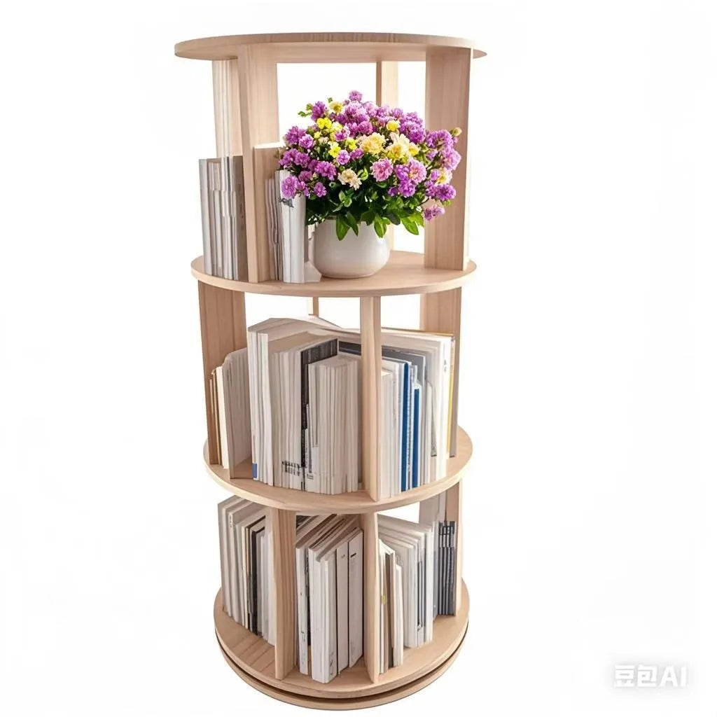 Bamboo BOOK SHELF WOODEN Bookcase Storage Rack Bookshelf Organizer 360 Display Rotating Bookshelf