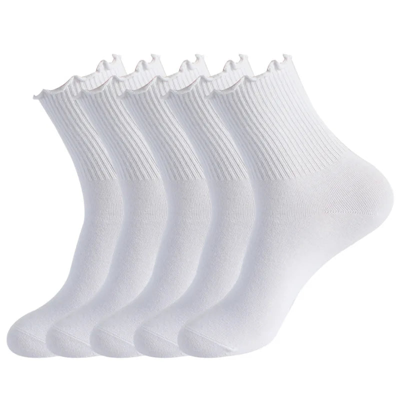 Wholesale Women's Cotton Crew Socks Soft Breathable Solid White Anti-Slip Daily Usage for Autumn Season