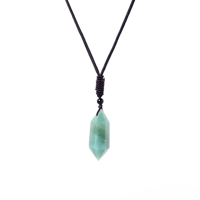DIY Natural Semi-Precious Gemstone Hexagonal Crystal Stones Healing Pointed Quartz Pendant Necklace Bead