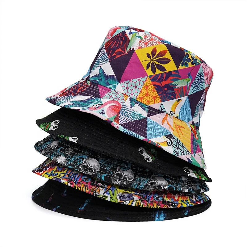 WD-A1014 Colorful Graffiti Leaf Pattern Unisex Bucket Hat Outdoor Summer Fashion Cycling Fishing Daily Use 2024