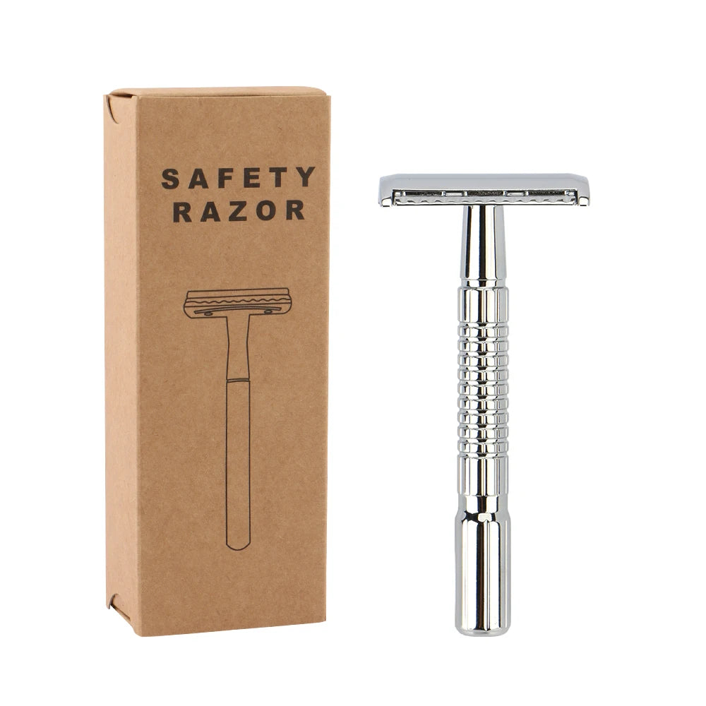 Double Edge Safety Razor Chrome Plated Short Handle Men's Shaving Razor Stainless Steel Blades