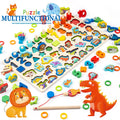 Montessori Educational Wooden Toys for Children Kids Busy Board Math Fishing Preschool Wood Puzzle Board