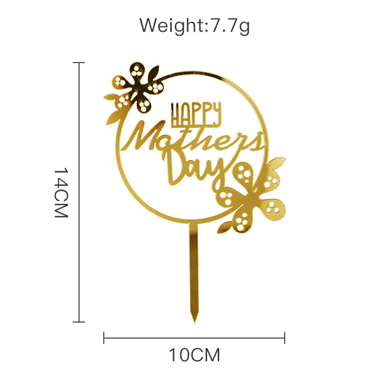 Flower Acrylic Happy Mother's Day Cake Topper Love Mom Party Supplies Decoration Cake Decorating Tools Baking Accessories