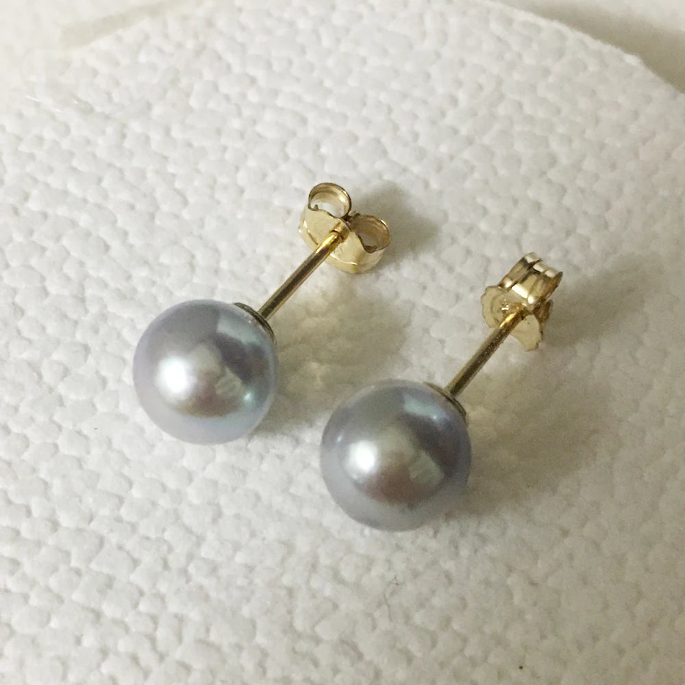 7 mm Nature AKOYA Sea Salt Pearl Earringfashion 14K Gold Filled  Stud Earrings for Wedding Round Pearl
