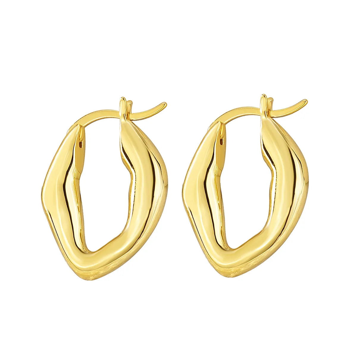 Fashion 18K Real Gold Hoop Earrings Trendy Oval Shape Hoops Real 18K Gold Huggie Earrings