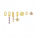 7-Piece Bridal Jewelry Set Eco-Friendly Brass 5A Zircon Water Drop Shape Hoop Stud Earrings 18K Gold Plated Unisex Jewelry