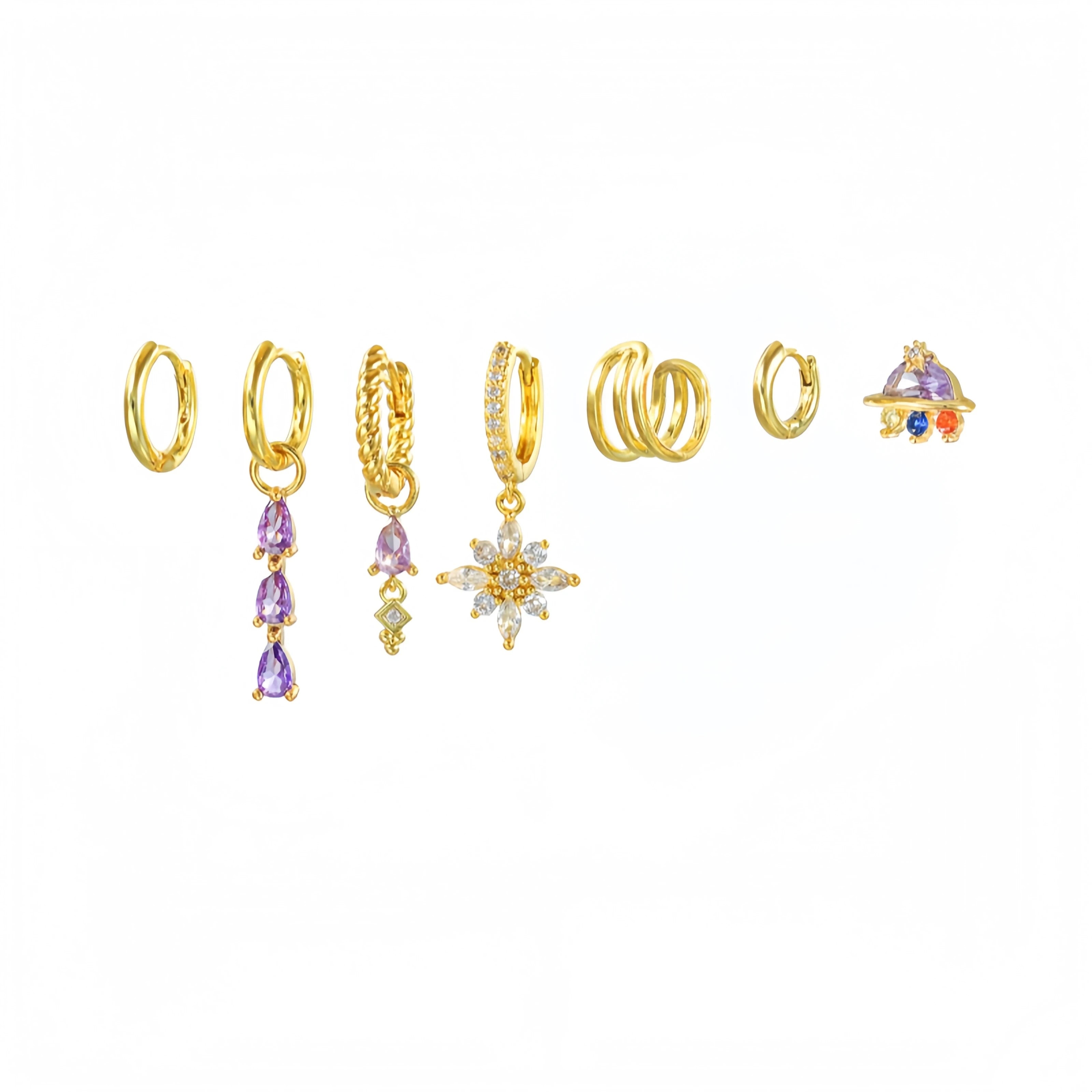 7-Piece Bridal Jewelry Set Eco-Friendly Brass 5A Zircon Water Drop Shape Hoop Stud Earrings 18K Gold Plated Unisex Jewelry