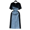 Vintage Short-Sleeved Patchwork Denim Midi Dress for Women Female Casual Summer Dress for Women Elegant Midi Dress