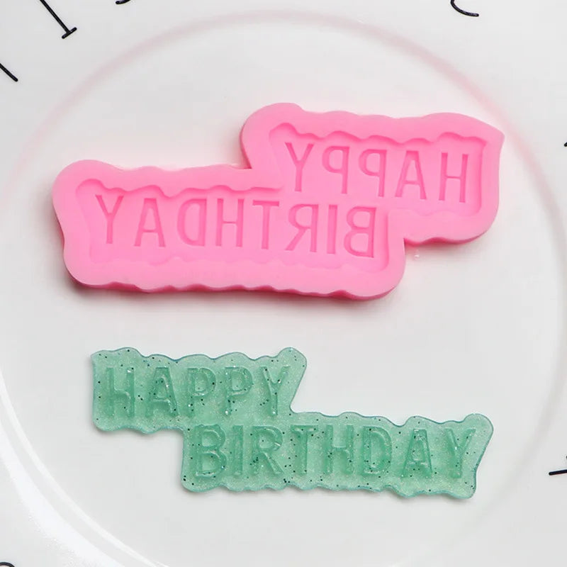 Saffron Happy Birthday Cake Silicon Fondant Mould Resin Mold Birthday Silicone Molds Chocolate Topper Chocolate Mold