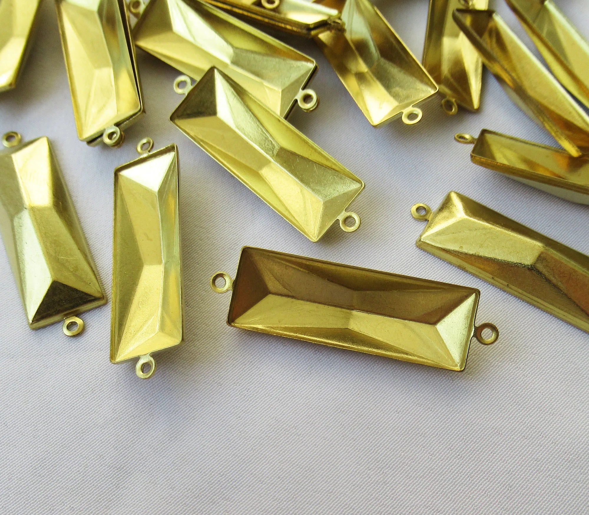 Rectangle Cabochon Settings 30x10mm Bezel Cups Brass Connector Point Back 2 Loops