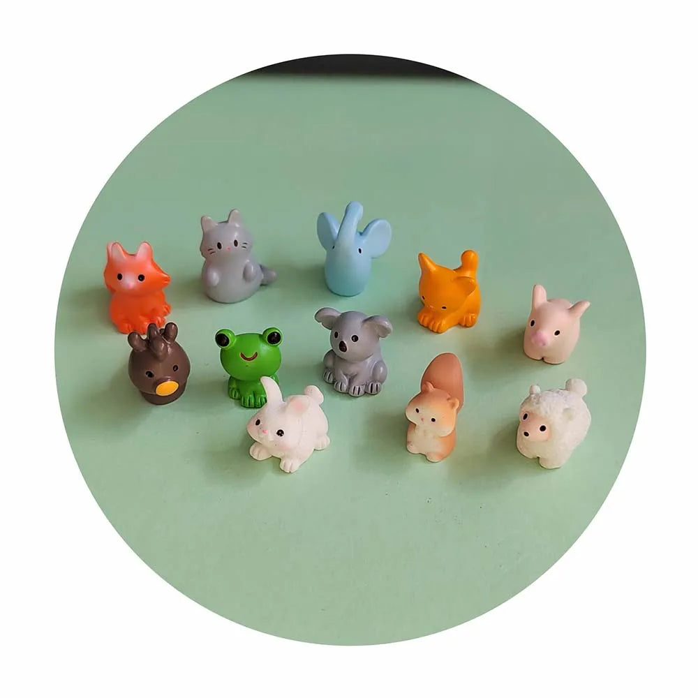 100pcs Mixed Doll House Miniature Animal Resin Charms Pig Rabbit Frog Squirrel Cute 3d Fairy Garden Model Furniture Home Decor