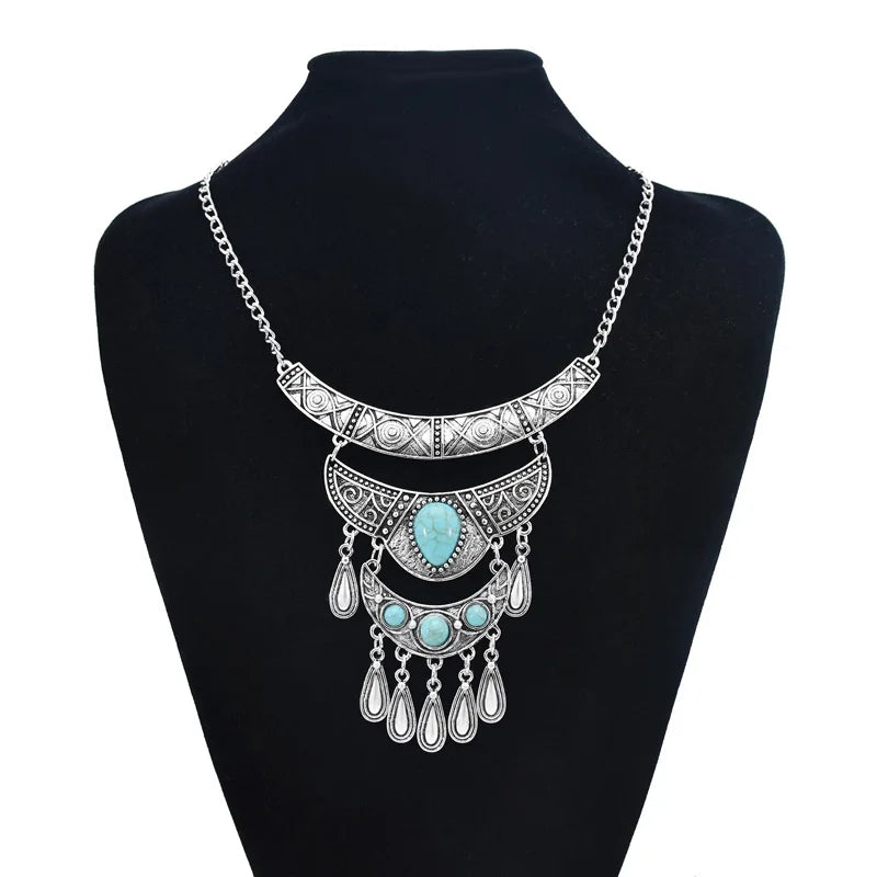 Vintage Bohemian Silver Leaf Beaded Statement Necklaces for Women Party Jewelry Gift