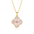 QX CUSTOM Fine Jewelry 925 Sterling Silver 18K Gold Plated Cubic Zirconia Four Leaf Clover Flower Pendant Women Necklace