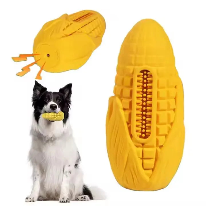 Hot Sale Indestructible Dog Chew Toy Corn Design Rubber Squeaky Molar Stick Dog Toys for Aggressive Chewers