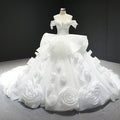 Ocstrade Handmade Off Shoulder Ruffle Sleeveless Lace up White Rose Flower Long Train Luxury Mermaid Wedding Dresses for Women