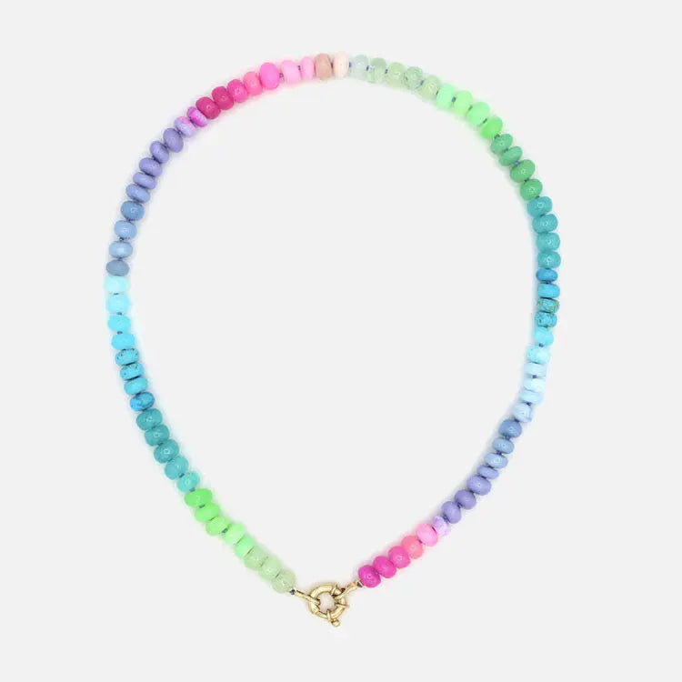 2024 Trending Colorful Raw Crystal Stone Disc Choker Necklaces Holiday Style Handmade Beaded Summer Boho Beach Surfer Necklace