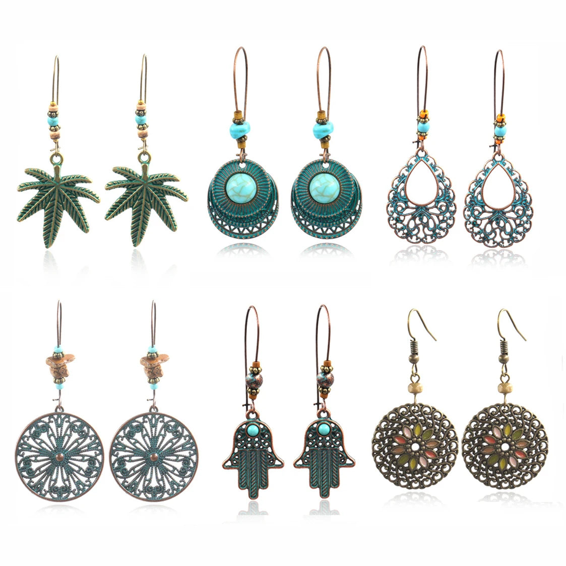 Bohemian Vintage Dangle Earrings Set With Retro Rhinestone Boho Western Style Dangle Drop Earrings for Women Girls