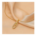 Fashion Jewelry Geometric Paper Clip Pendant Necklace Inlaid Zirconia Titanium Steel Necklace  for Women