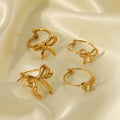 Chic Rings Stainless Steel Bowknot Finger Ring Cute 18k Gold Plated Bow Open Adjustable Ring for Women Wedding Jewelry Gifts