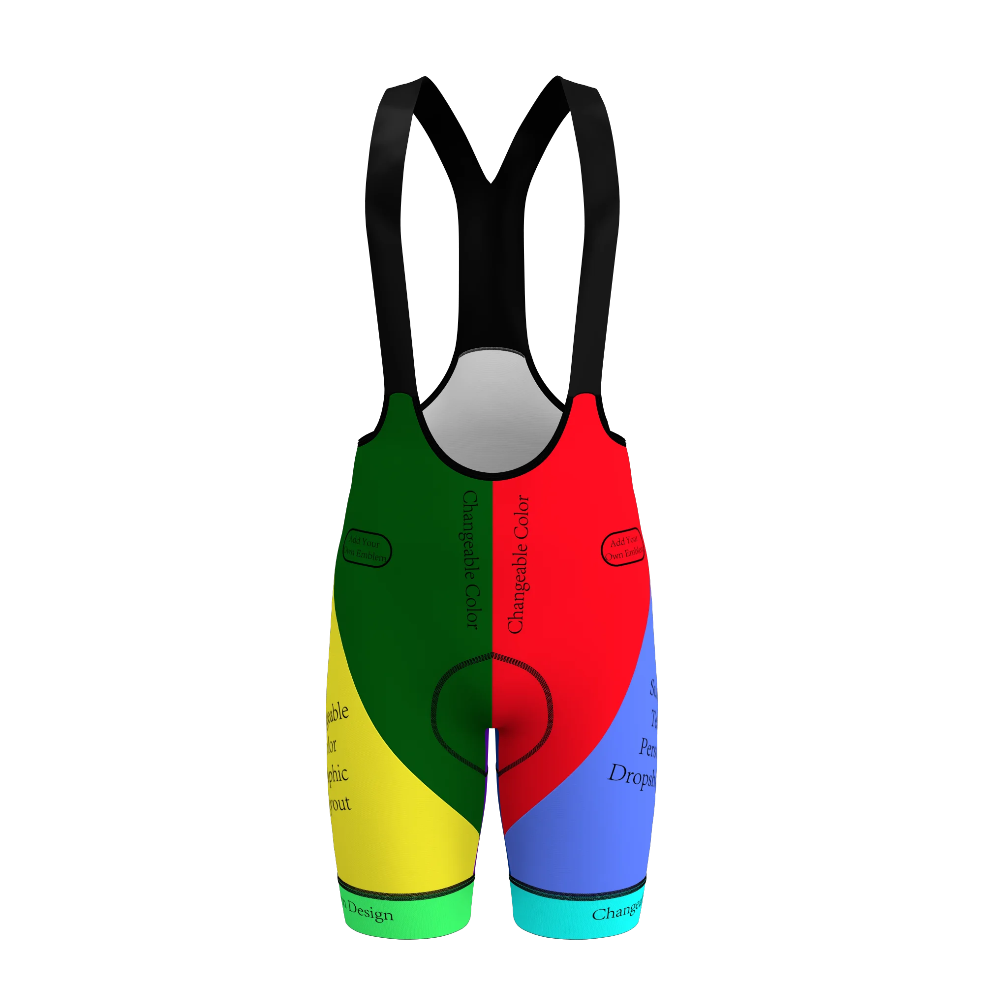 HIRBGOD Customizable Unisex Pro Bib Short of Any Logo Pattern Layout Emblem 3D Cycling Pad and Powerbande