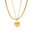 Fashion 18K Gold Plated Stainless Steel Double Layer Flat Snake Chain LOVE Letter Heart Pendant Choker Necklace Jewelry for Wome