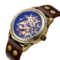 SHENHUA Antique Men Automatic Waterproof Gunmetal Hollow Dial Genuine Leather Band Mechanical Black Watch Male Relogio Masculino