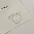 Dedicate Adjustable Ring 925 Sterling Silver Heart Moonstone Link Chain Ring