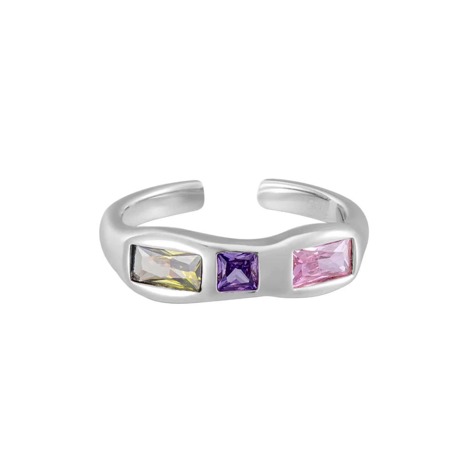925 Sterling Silver Korean Version Engagement Ring Inlaid Color Zircon Bezel Setting Trendy Wedding Gift