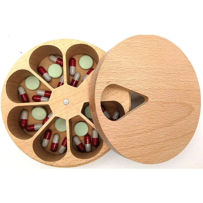 Wooden Crafts Wood  Medicine Box 7 Grid  Kitchen Solid Wood Finishing Storage Container