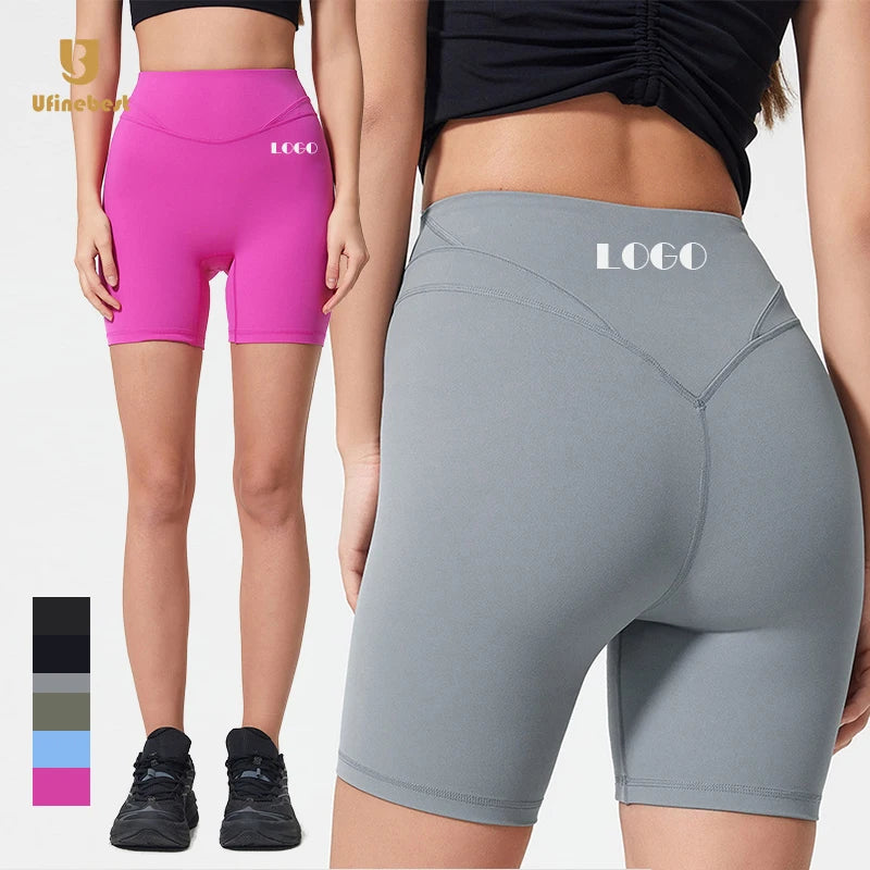Women's High Waist Summer Fitness Sports Shorts Peach Hip Tight Yoga Pants with Elastic Waist Closure Solid Pattern Gym Leggings
