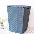 Double Handle Nylon Strap Woven Pattern Dustproof & Moistureproof Laundry Storage Basket with Lid for Clothing