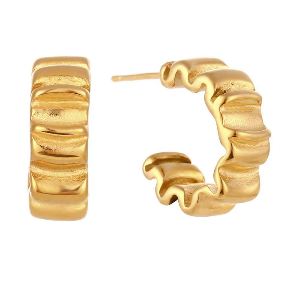 Waterproof Geometric Stainless Steel 18K PVD Plated Jewelry Personalized Small Fold C Shape Stud Earrings for Women