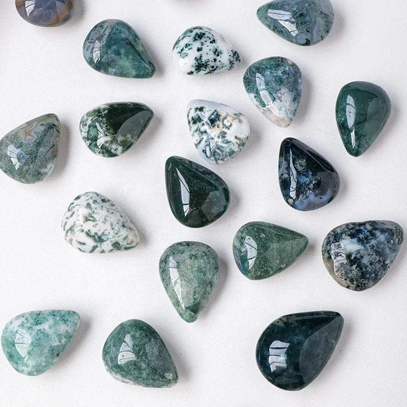 Wholesale Natural Moss Agate Water Drop Raw Stone Crystal Polished Teardrop Pendant DIY Jewelry Palm Stone