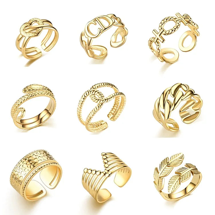 Geometric Design Open Titanium Steel Ring Fashion Women's Ring Fashion Men's Hand Jewelry Couple Ring Jewelry Accessories