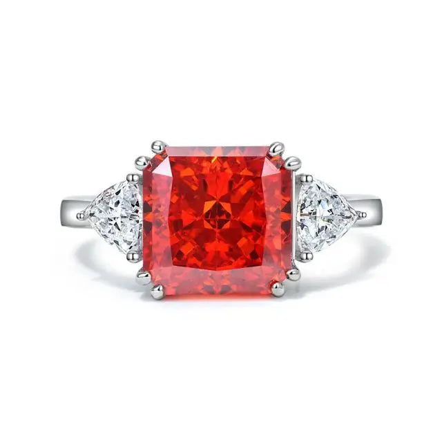 925 Sterling Silver Classic Style Square Radiant Cut Engagement Ring with Red Yellow White Cubic Zirconia for Weddings Parties