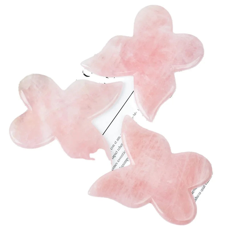 Huiying Rose Quartz Stones Gua Sha Tools Transparent Guasha Board Butterfly Shape