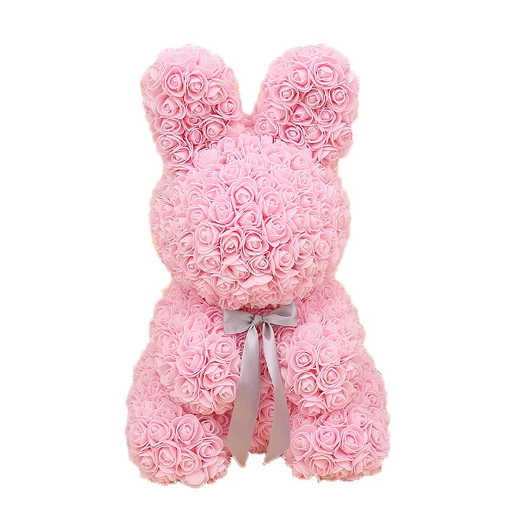 Simulation Foam Rose Flower Bear Artificial Rabbit Rose Bear for Valentine Christmas Anniversaries Weddings Gift