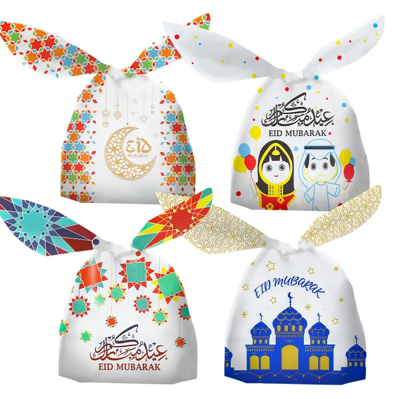 50 Pcs EID Mubarak Gift Bag Plastic Candy Cookie Bag Ramadan Kareem Decoration 2023 Islamic Muslim Party Supplies Eid Gifts