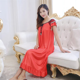 Satin Ice Silk Short-sleeved Nightdress Plus Size Wholesale Night Dress Women's Evening Dress