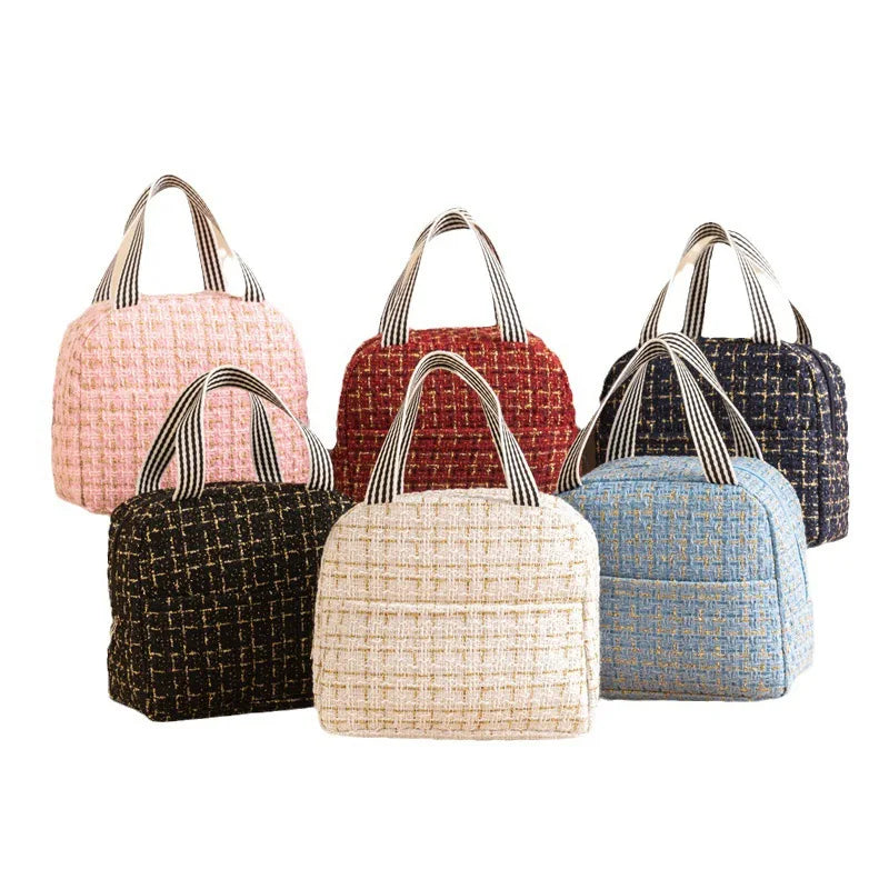 Portable Bento Lunch Bags With Handle Lattice Design Insulated Cooler Tote Bag for Work School Outdoor Camping