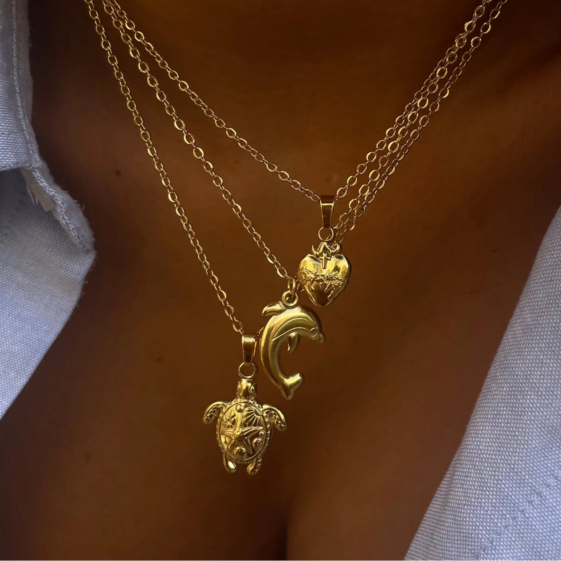 European American Trendy Summer Style Lychee Necklace 18K Gold Stainless Steel Plated Featuring Beach Fashion Pendant Necklaces