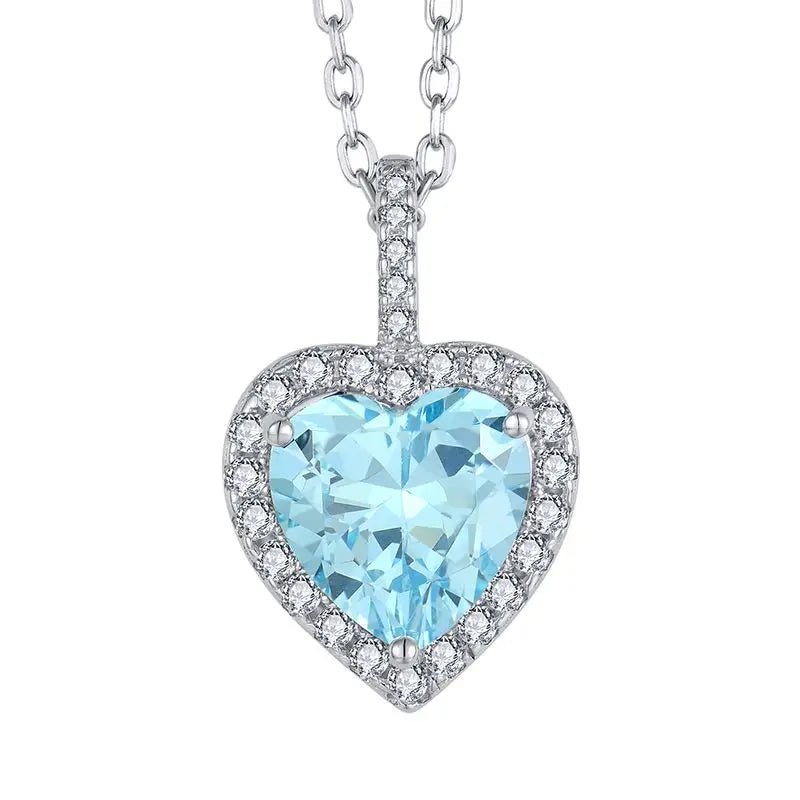 European and American Large Colored Gemstone Pendant Real 925 Sterling Silver Female Heart Shape Necklace Accessories