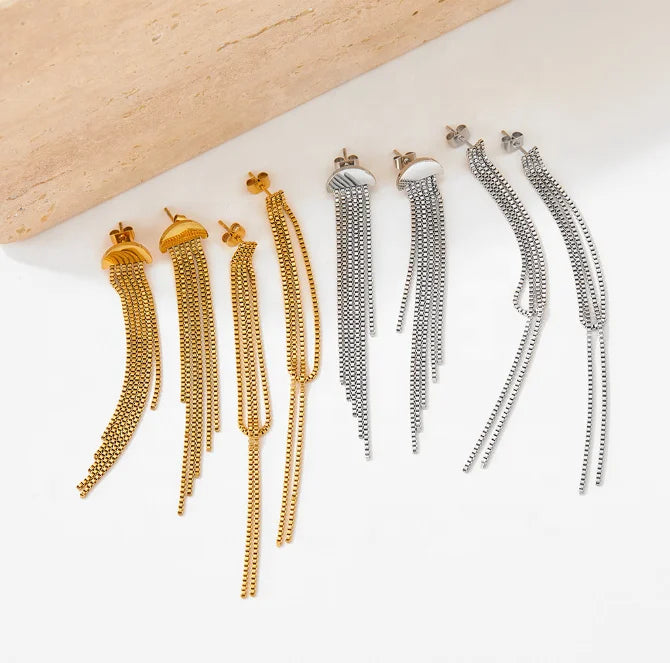 Long Dangle Earrings Boho Jewelry Gold Silver Stainless Steel Waterproof Non Tarnish Statement Vintage Long Box Chain Earring
